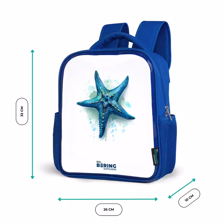 Blauwe Zeester op Witte Achtergrond Kinderrugzak - Blauw middel -productfoto_formaten