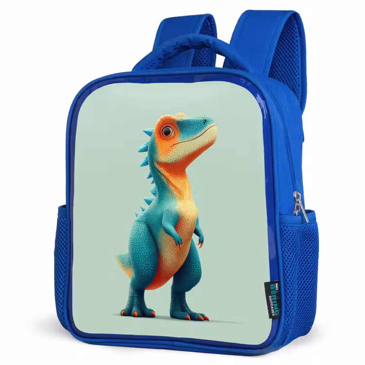 Cartoon - Dino - Oranje - Stekels Kinderrugzak - Blauw middel -schuin