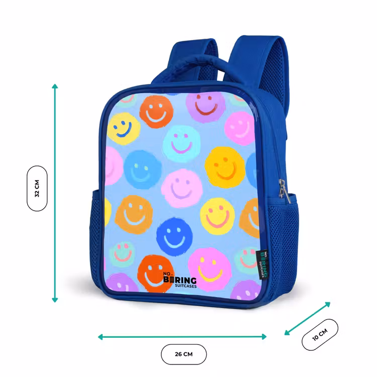 Vrolijk patroon van smileys Kinderrugzak - Blauw middel -productfoto_formaten