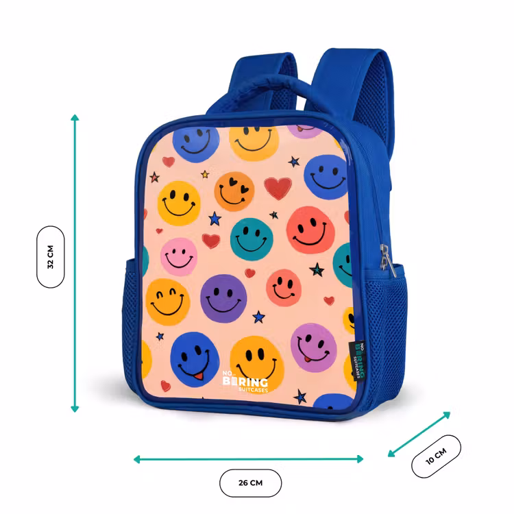 Vrolijk Smiley-patroon Kinderrugzak - Blauw middel -productfoto_formaten