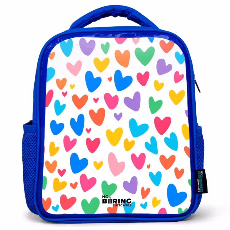 Gekleurde hartjes Kinderrugzak - Blauw middel -3d