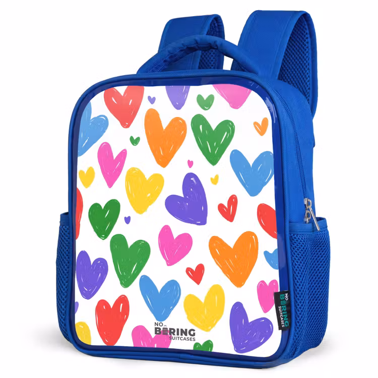 Gekleurde hartjes Kinderrugzak - Blauw middel -schuin