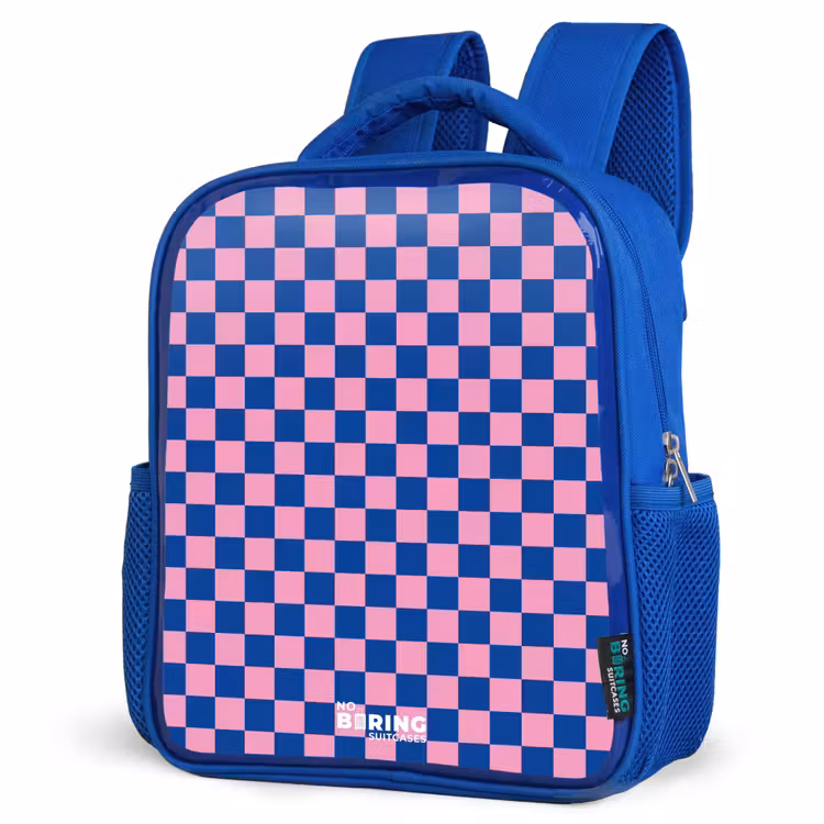 Blokjes - Blauw - Roze Kinderrugzak - Blauw middel -schuin