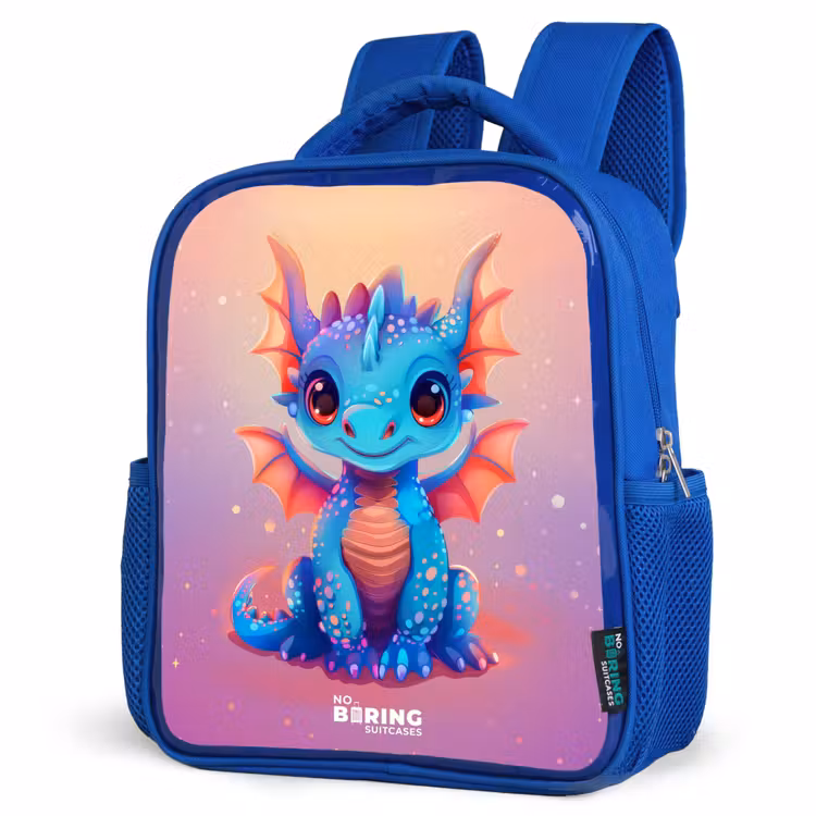 Schattige baby draak Kinderrugzak - Blauw middel -schuin