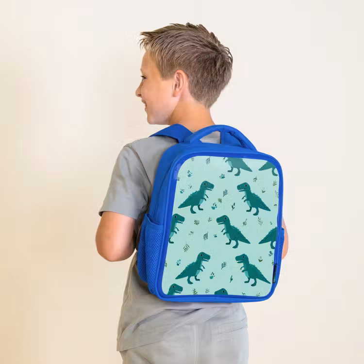 Donkergroen - Dinosaurussen - Afdrukken - Bladeren Kinderrugzak - Blauw middel -sfeer2