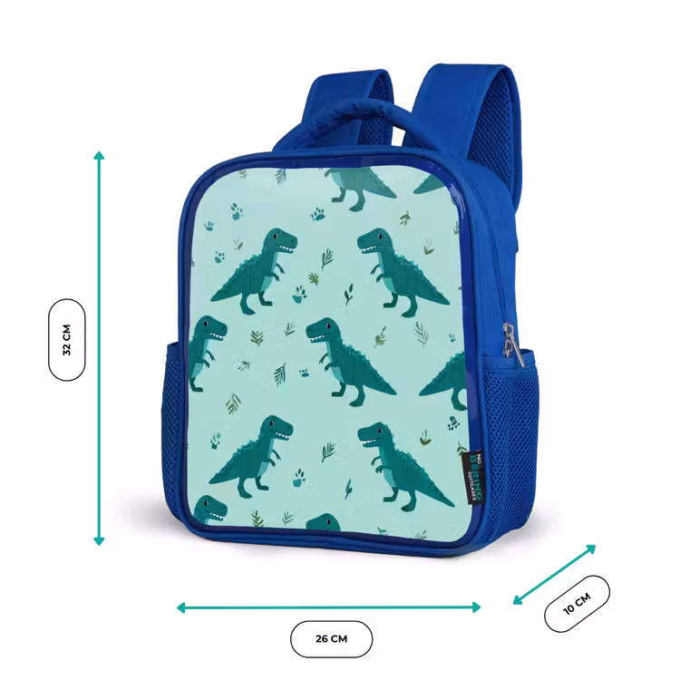 Donkergroen - Dinosaurussen - Afdrukken - Bladeren Kinderrugzak - Blauw middel -productfoto_formaten
