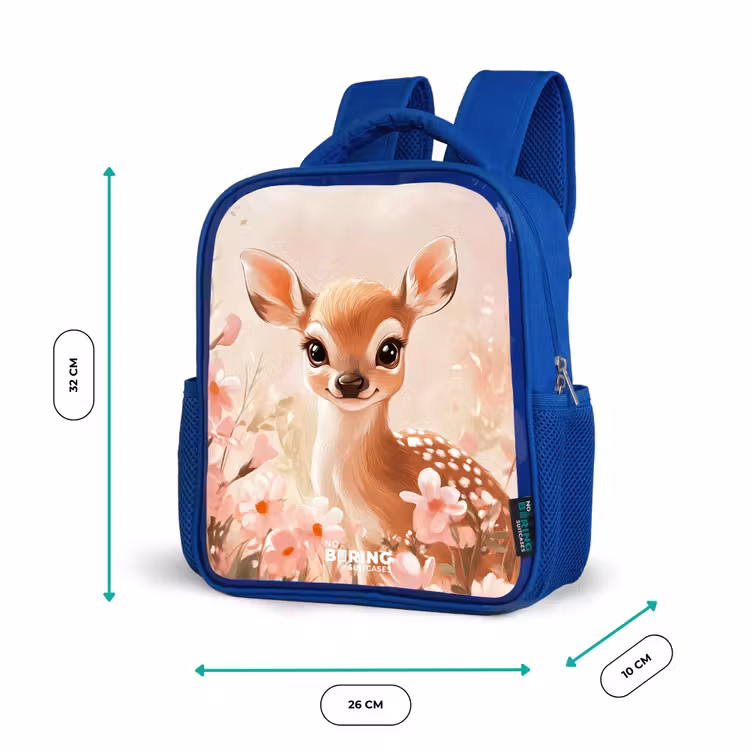 Hertje - Ogen - Stippen - Bloemen Kinderrugzak - Blauw middel -productfoto_formaten