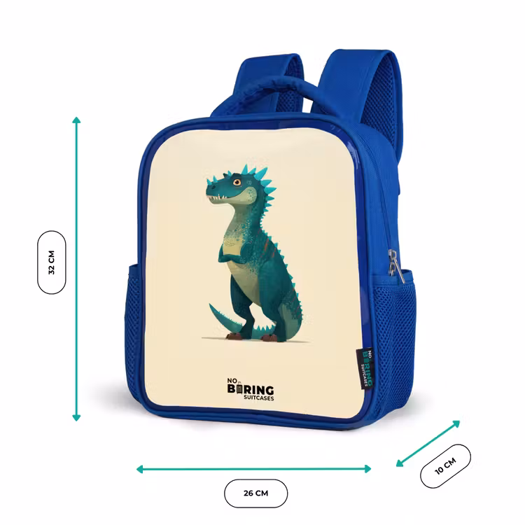 Dino - Dier - Blauw - Groen Kinderrugzak - Blauw middel -productfoto_formaten