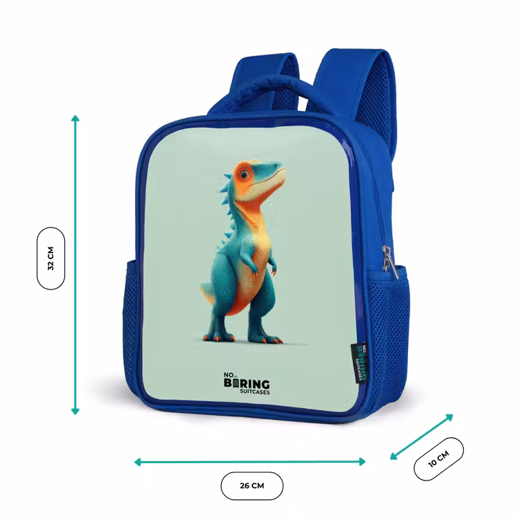 Dino - Dier - Groen - Oranje Kinderrugzak - Blauw middel -productfoto_formaten