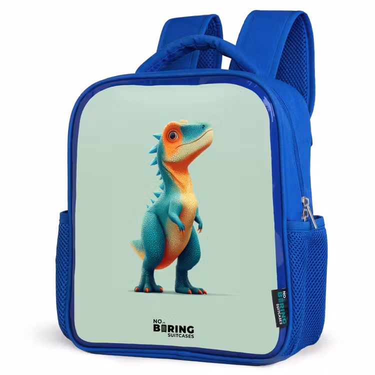 Dino - Dier - Groen - Oranje Kinderrugzak - Blauw middel -schuin