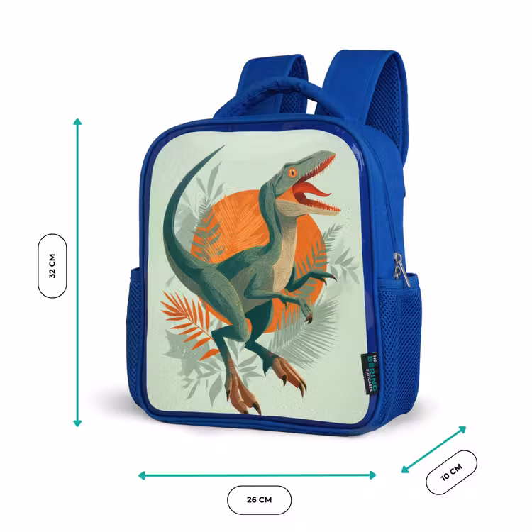 Dino - Bladeren - Grafisch - Groen Kinderrugzak - Blauw middel -productfoto_formaten