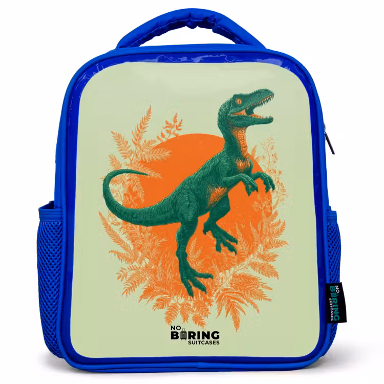 Dino - Natuur - Groen Kinderrugzak - Blauw middel -3d