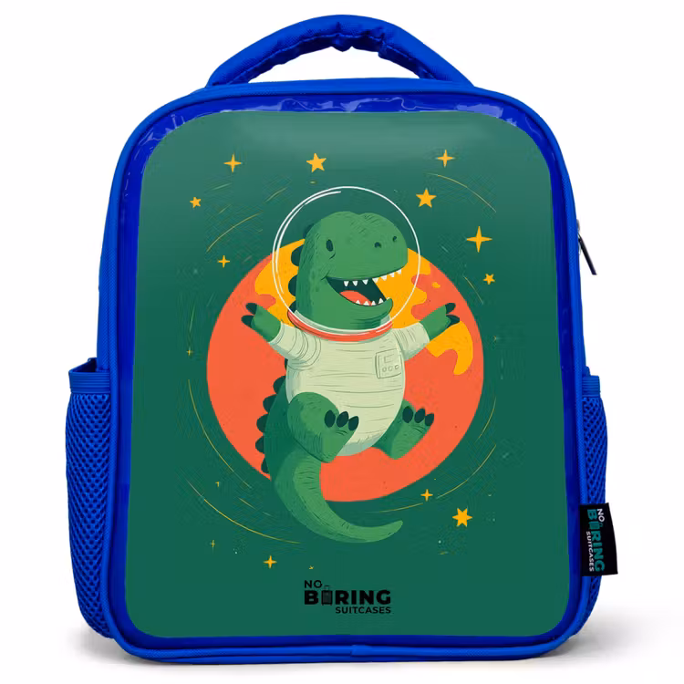 Dino - Planeet - Sterren - Groen Kinderrugzak - Blauw middel -3d
