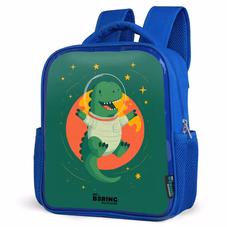 Dino - Planeet - Sterren - Groen Kinderrugzak - Blauw middel -schuin
