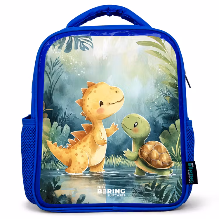 Dino - Schildpad - Jungle Kinderrugzak - Blauw middel -3d