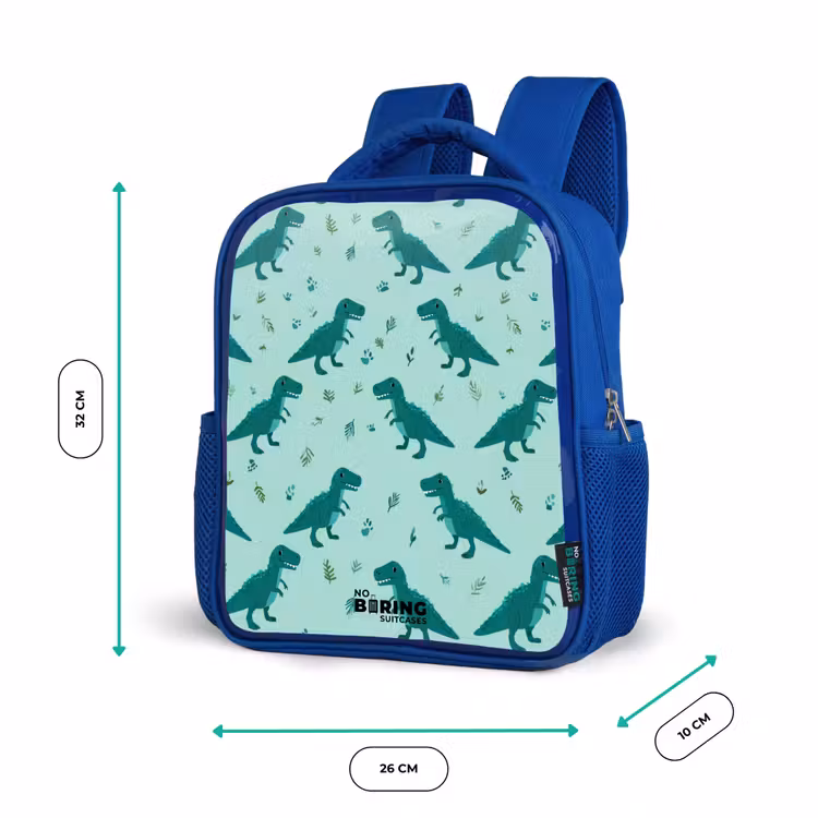 Dinos - Patroon - Groen Kinderrugzak - Blauw middel -productfoto_formaten