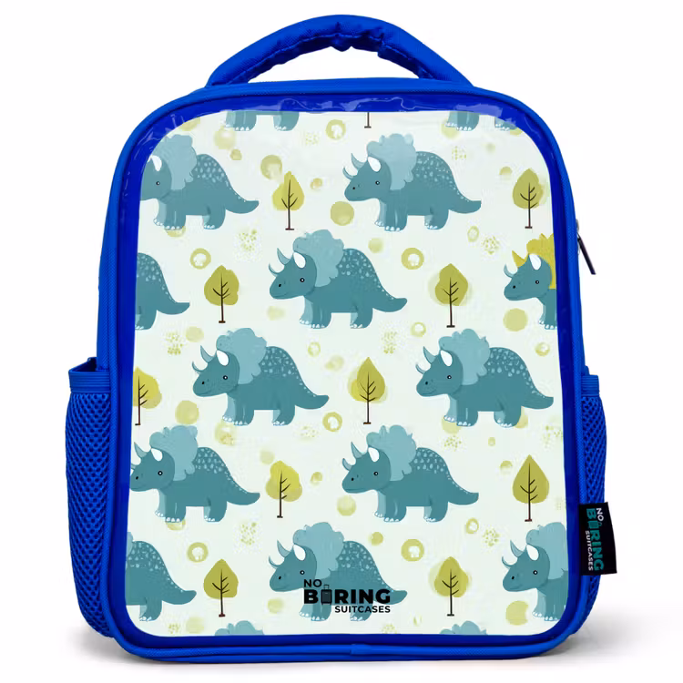 Dinos - Patroon - Natuur Kinderrugzak - Blauw middel -3d