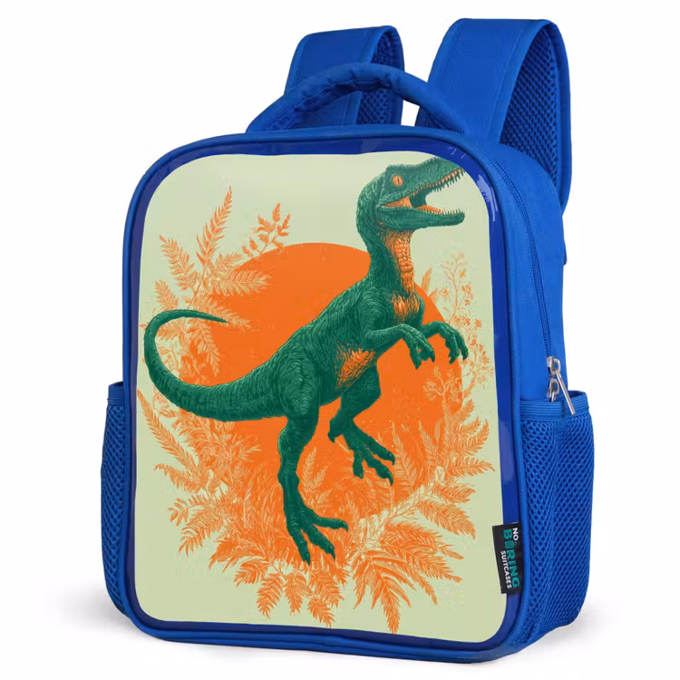 Dinosaurus - Groen - Planten - Cirkel Kinderrugzak - Blauw middel -schuin