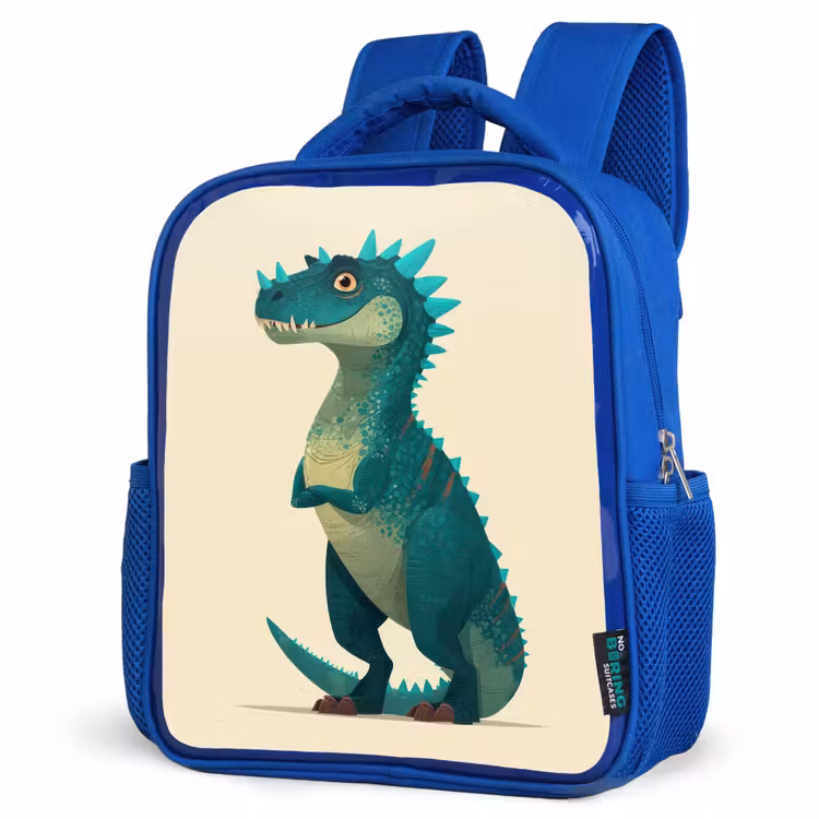Dinosaurus - Turquoise - Stekels Kinderrugzak - Blauw middel -schuin