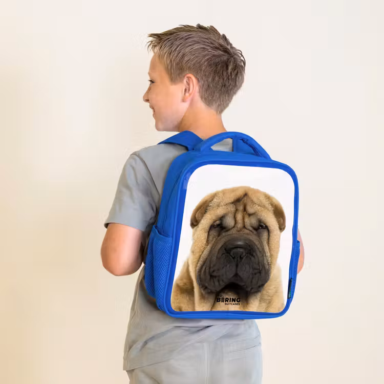 Hondje met Boos Hoofd Kinderrugzak - Blauw middel -sfeer2
