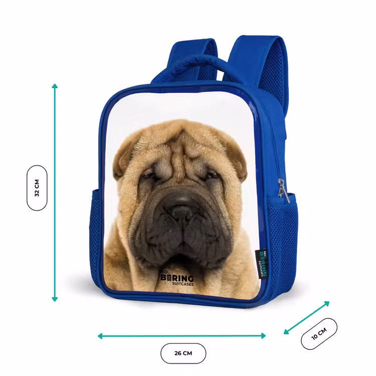Hondje met Boos Hoofd Kinderrugzak - Blauw middel -productfoto_formaten