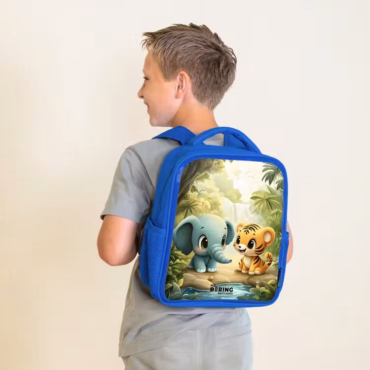 Olifant - Tijger - Bos - Jungle Kinderrugzak - Blauw middel -sfeer2
