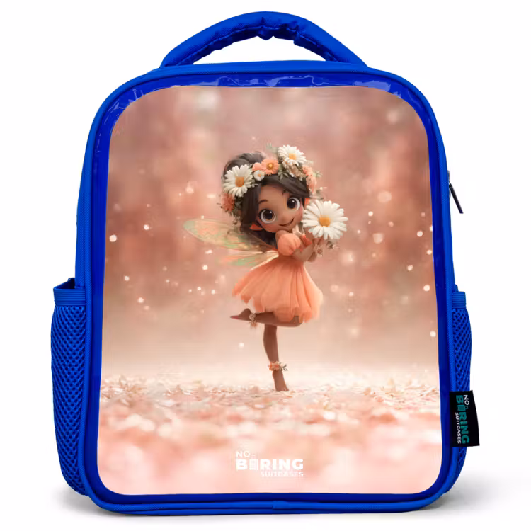 Fee met madeliefjes Kinderrugzak - Blauw middel -3d