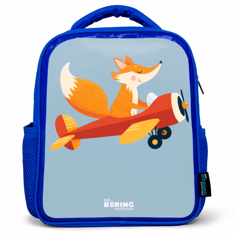 Vos - Vliegtuig - Vliegen Kinderrugzak - Blauw middel -3d