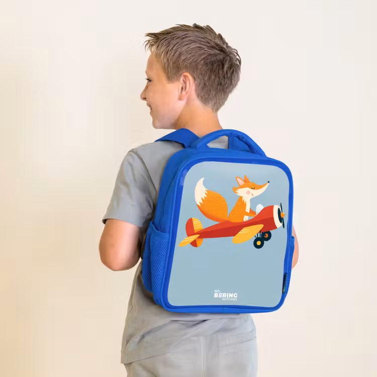 Vos - Vliegtuig - Vliegen Kinderrugzak - Blauw middel -sfeer2