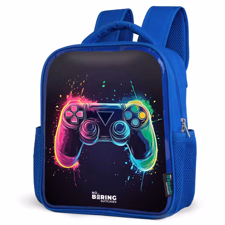 Game - Controller - Kleurrijk Kinderrugzak - Blauw middel -schuin
