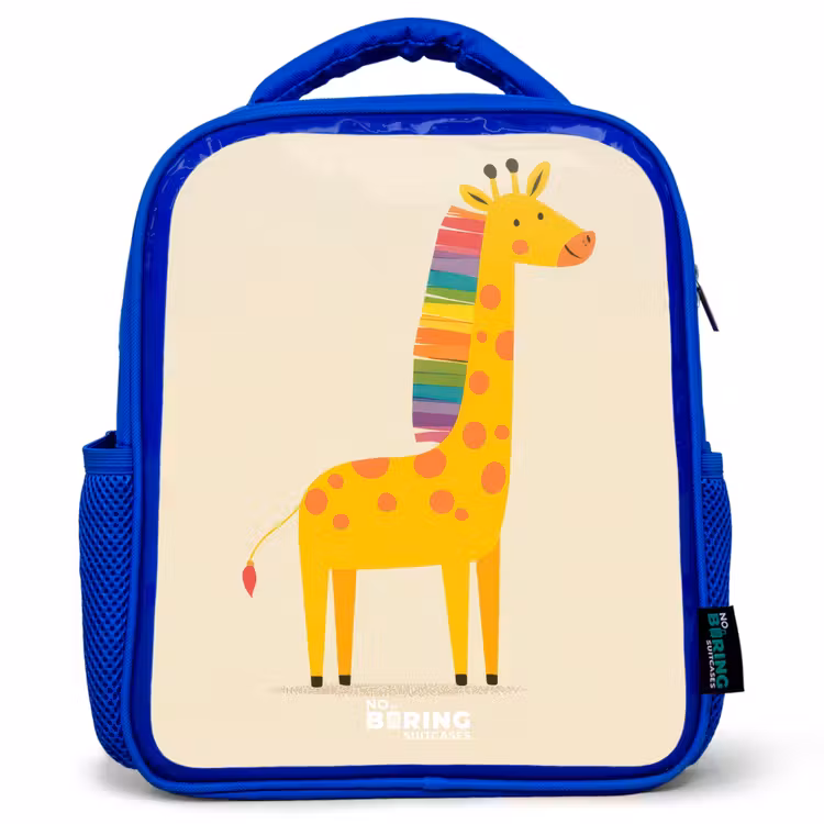 Giraffe - Dier - Kleurrijk Kinderrugzak - Blauw middel -3d