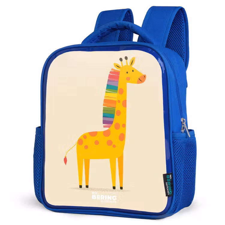 Giraffe - Dier - Kleurrijk Kinderrugzak - Blauw middel -schuin