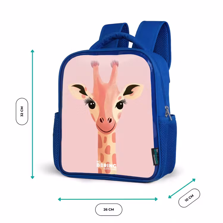 Giraffe - Wimpers - Minimalistisch - Roze Kinderrugzak - Blauw middel -productfoto_formaten