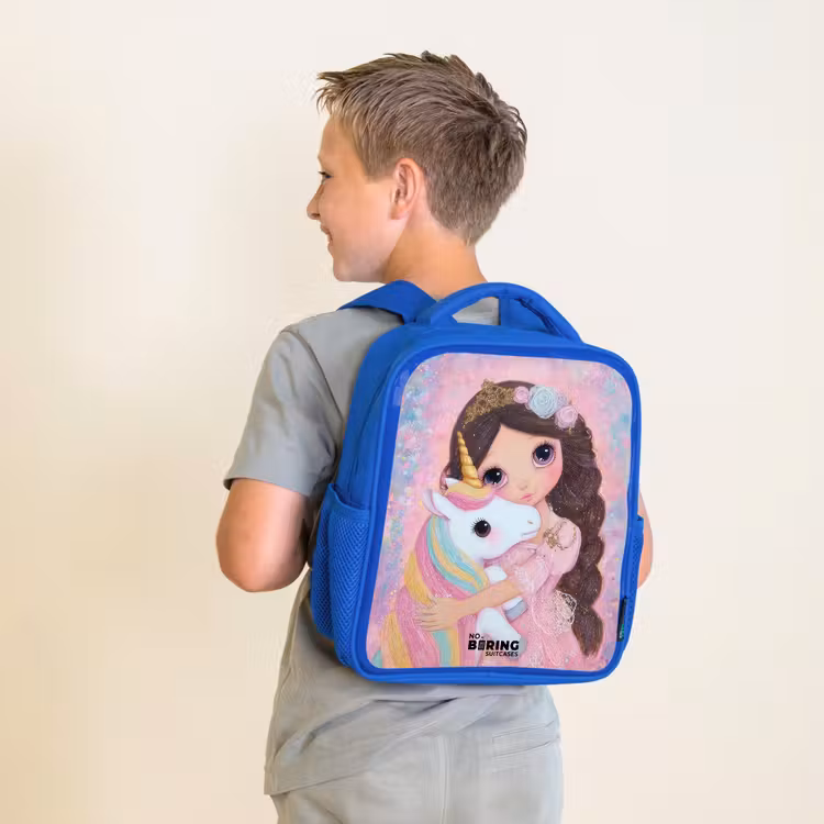 Meisje - Eenhoorn - Glitter Kinderrugzak - Blauw middel -sfeer2