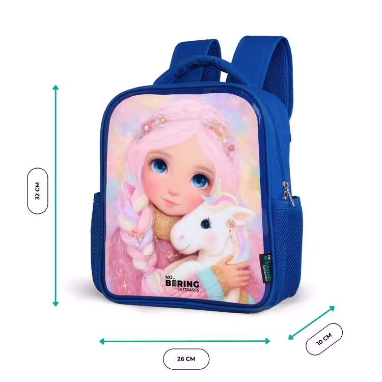 Meisje - Eenhoorn - Roze Kinderrugzak - Blauw middel -productfoto_formaten
