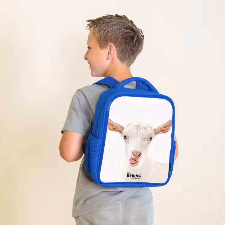 Geit die z'n Tong Uitsteekt Kinderrugzak - Blauw middel -sfeer2