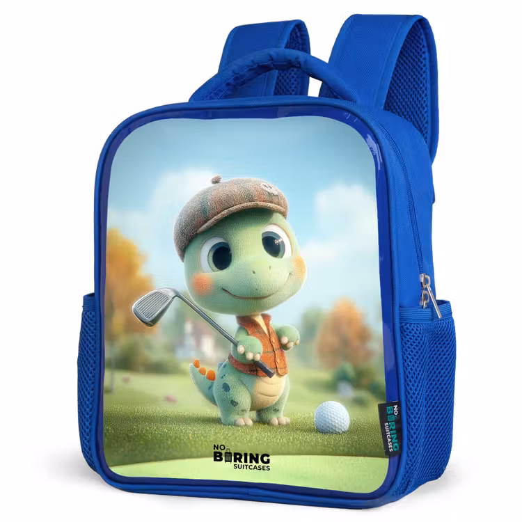 Golf - Dino - Groen Kinderrugzak - Blauw middel -schuin