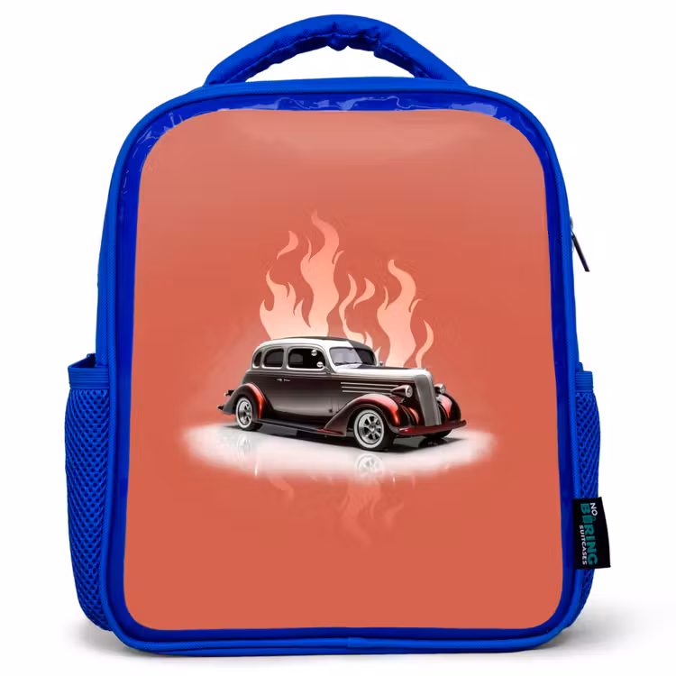 Grijze auto met roze vlammen Kinderrugzak - Blauw middel -3d