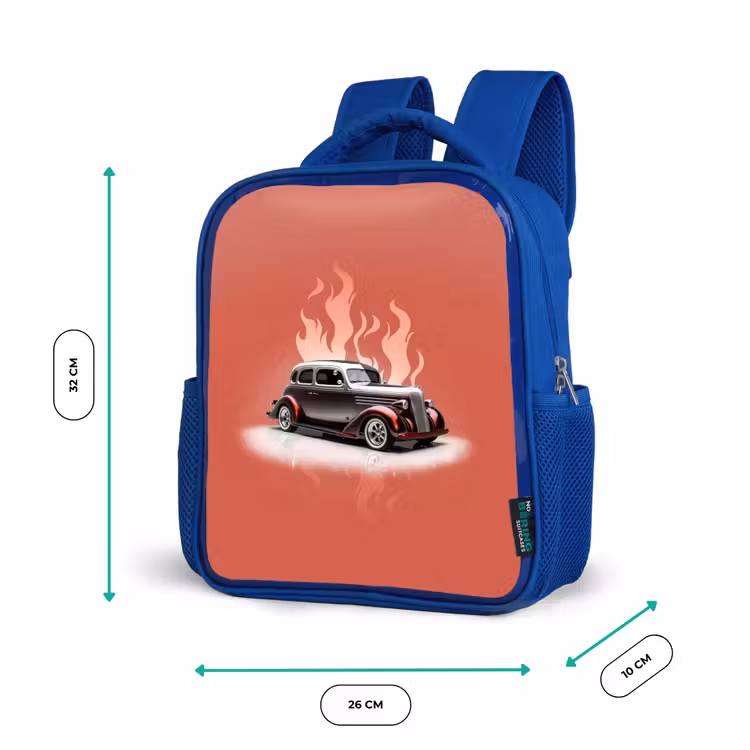 Grijze auto met roze vlammen Kinderrugzak - Blauw middel -productfoto_formaten