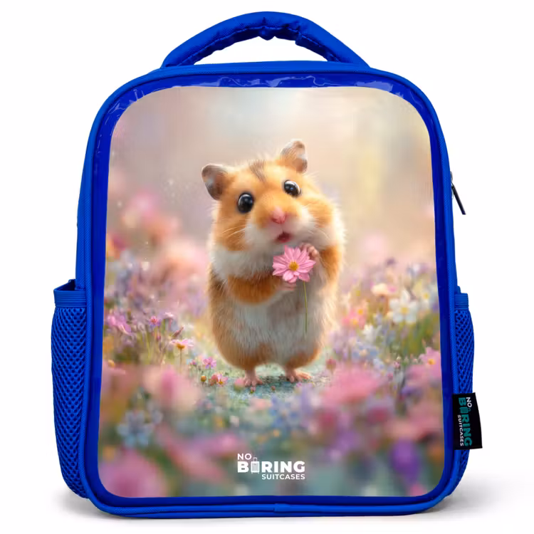 Hamster - Bloem - Natuur - Dier Kinderrugzak - Blauw middel -3d