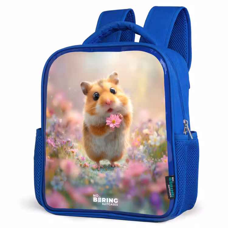 Hamster - Bloem - Natuur - Dier Kinderrugzak - Blauw middel -schuin