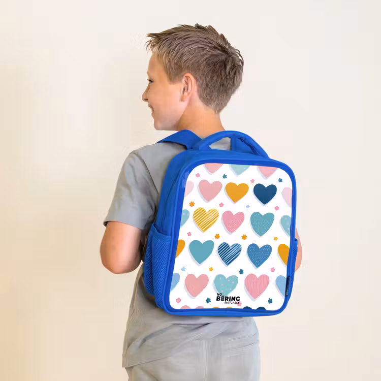 Hartenpatroon Kinderrugzak - Blauw middel -sfeer2