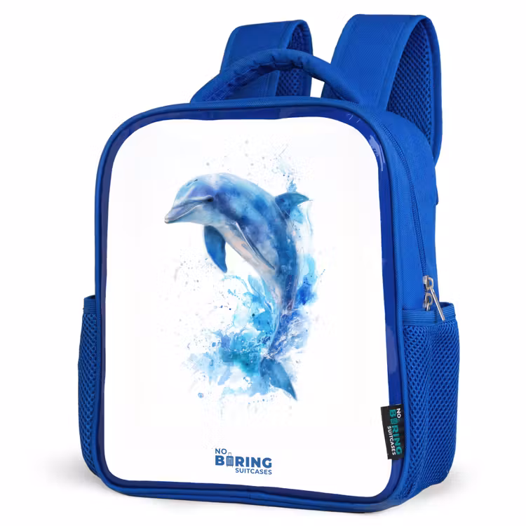 Springende blauwe dolfijn Kinderrugzak - Blauw middel -schuin