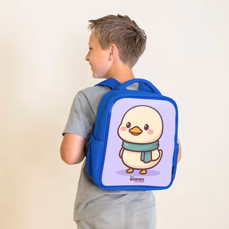 Kawai - Eend - Sjaal Kinderrugzak - Blauw middel -sfeer2