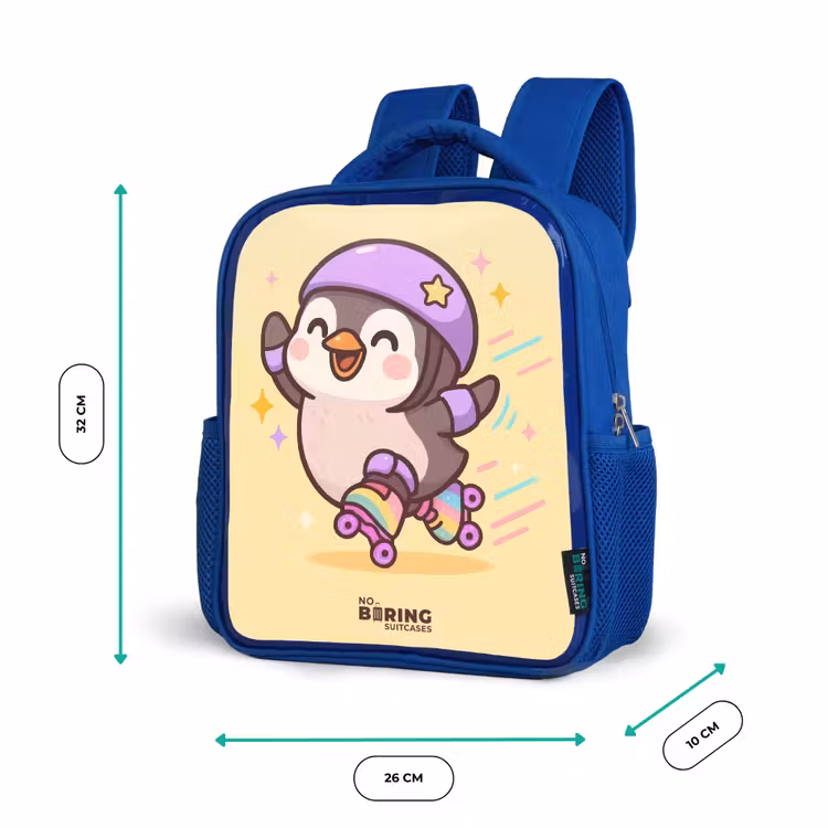 Kawai - Pinguin - Rolschaatsen Kinderrugzak - Blauw middel -productfoto_formaten