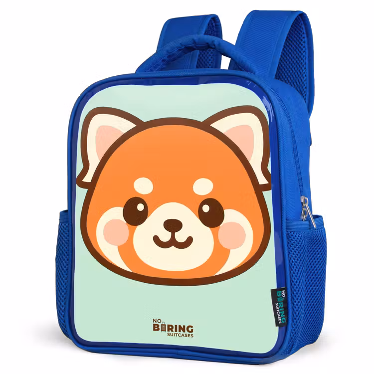 Kawai - Rode panda - Groen Kinderrugzak - Blauw middel -schuin