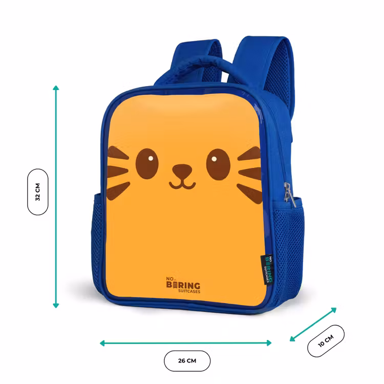 Kawai - Tijger - Oranje Kinderrugzak - Blauw middel -productfoto_formaten