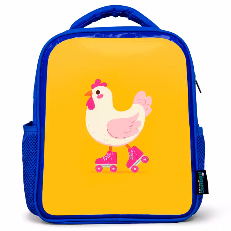 Kip - Rolschaatsen - Geel Kinderrugzak - Blauw middel -3d
