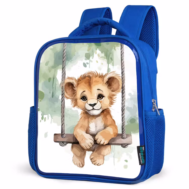 Leeuw - Dier - Kinderen - Jungle Kinderrugzak - Blauw middel -schuin