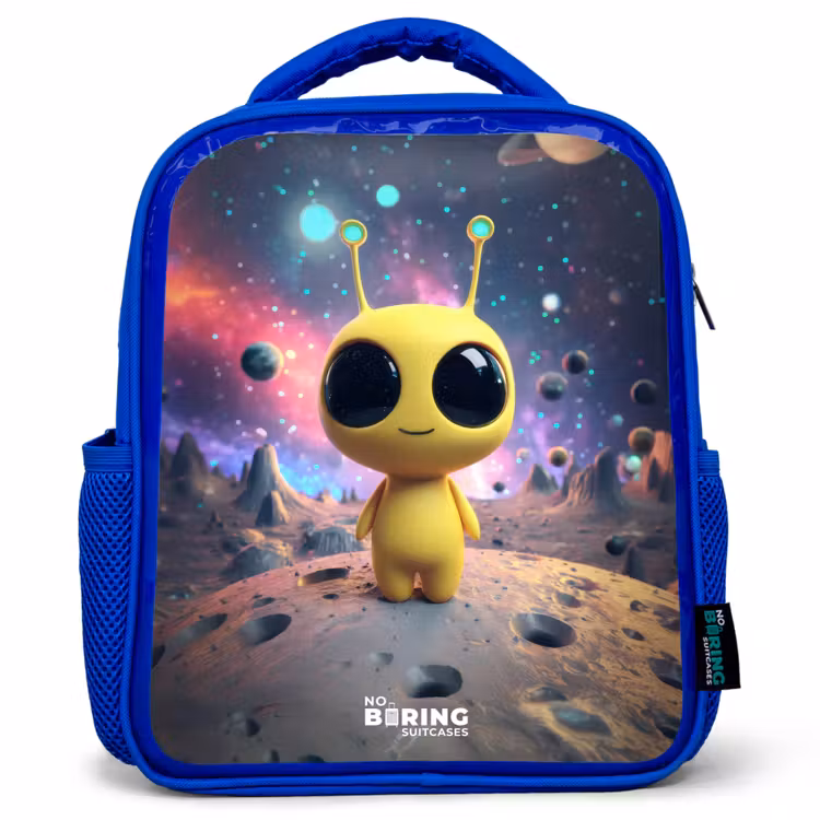 Vrolijk buitenaards wezentje Kinderrugzak - Blauw middel -3d